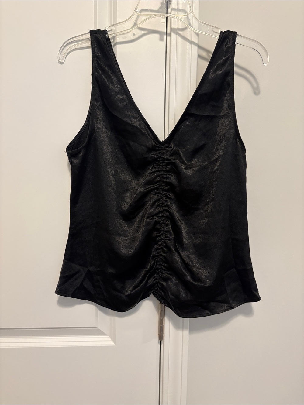 H&M Black Satin V-Neck Ruched Camisole